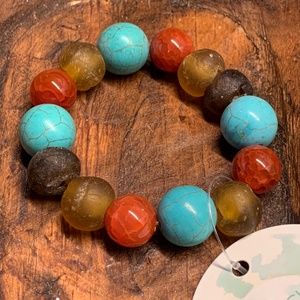 Howlite, Agate and Recycled Glass Artisan Stretch Bracelet